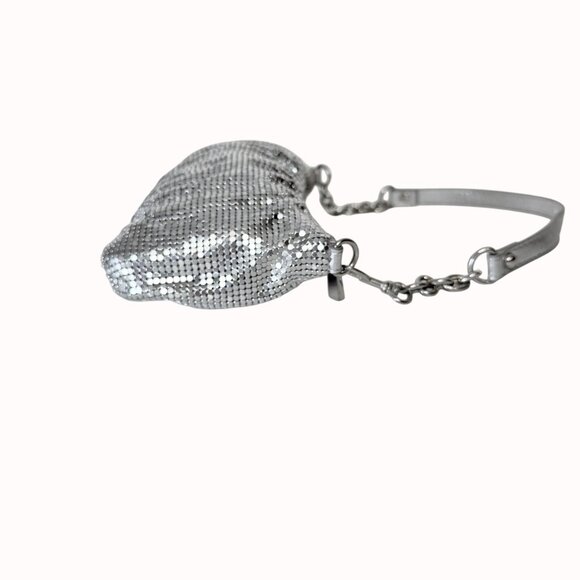 Express Silver Mesh Shoulder Bag With Chain Strap Shimmer Evening Party Clutch - Picture 4 of 16